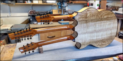Back of triple neck, Myrtle back and side with Honduras Mahogany necks.